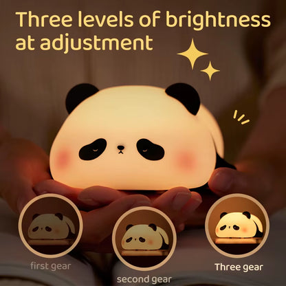 Custom Mini Baby Panda Cartoon Silicone Night Light with Rechargeable LED for Kids Bedroom